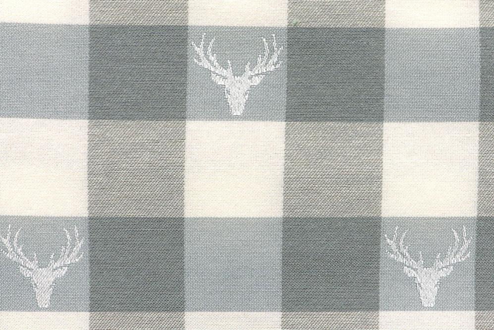 Dekostoff Jacquard beidseitig - Hirsch-Karo - Hellgrau 