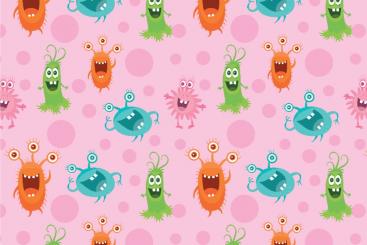 Frottee-Fleece - Monster-Familie Rosa 