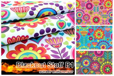 Blackout perm. schwer entflammbar - Retro-Blumenwiese 