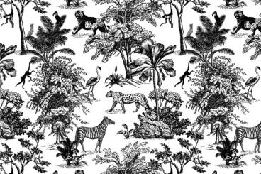 Dekostoff Toile de Jouy - Animaux Tropicales 