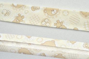 Schrägband Teddybär - 2,5/5 cm breit - Meterware - Beige 