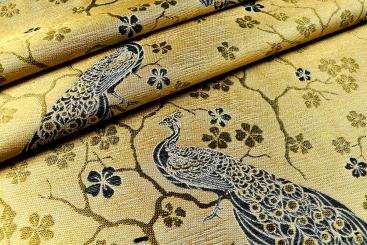 Luxus-Jacquard - Romantischer Pfau - Gold/Schwarz 