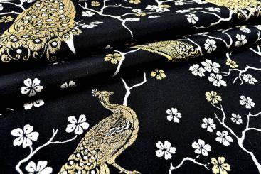 Luxus-Jacquard - Romantischer Pfau - Schwarz/Gold 