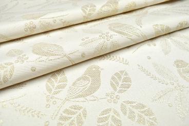 Dekostoff Jacquard - zweiseitig - Vögel - Creme/Goldglanz 