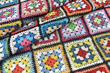 Gobelin-Stoff - Granny Squares - Schwarz 