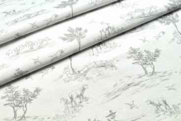 Dekostoff Toile de Jouy - Landleben - Grau - 280 cm 