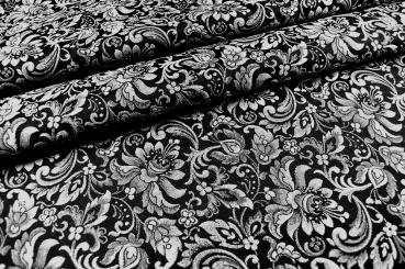 Floralia - Blüten-Jacquard zweiseitig - Schwarz/Silber 