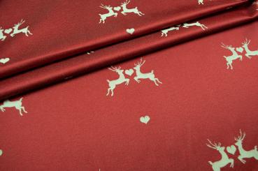 Verliebter Hirsch - Dekostoff Jacquard - Rot/Creme 