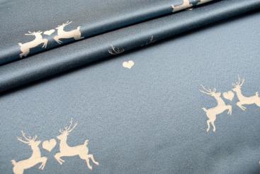 Verliebter Hirsch - Dekostoff Jacquard - Blau/Creme 