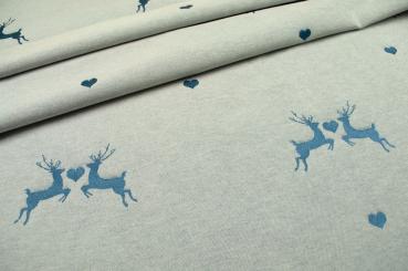 Verliebter Hirsch - Dekostoff Jacquard - Creme/Blau 