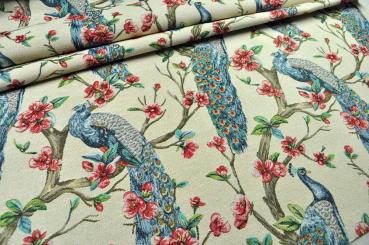 Dekostoff Jacquard - Prächtiger Pfau 