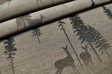 Dekostoff Jacquard - zweiseitig - Rehe im Wald - Hellbraun/Braun 