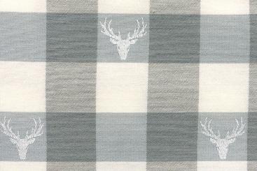 Dekostoff Jacquard beidseitig - Hirsch-Karo - Hellgrau 